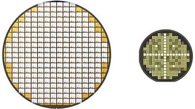 полупроводниковые пластины из кремния (слева) и карбида кремния (справа)