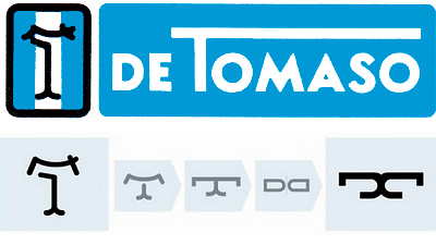 старый логотип De Tomaso и его постепенное превращение в новый (внизу справа)