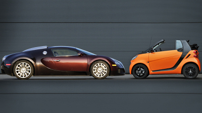 что общего у сити-кара Smart Fortwo и гиперкара Bugatti Veyron?