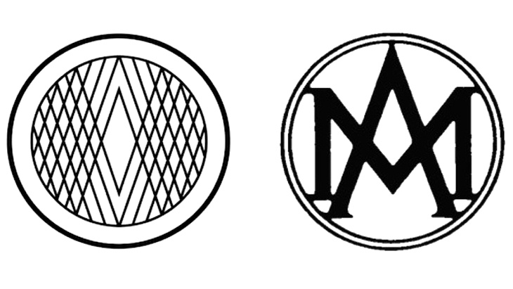 Свежезаригистрированный логотип Aston Martin и логотип 1920-х годов (справа)
