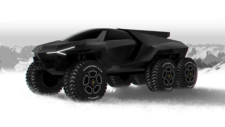 Визуализация экстремального внедорожника Lamborghini Raton 6x6