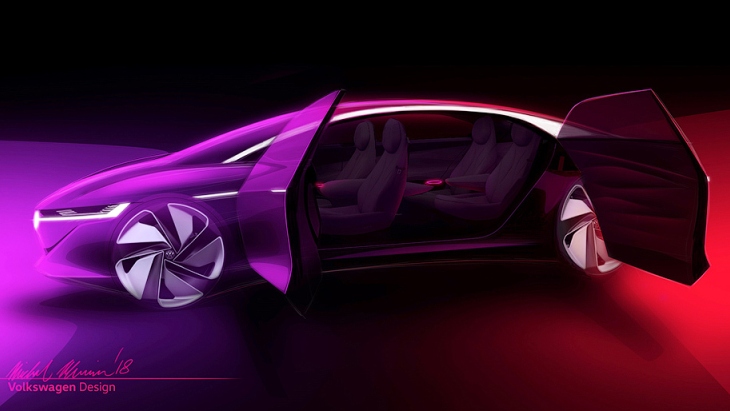 Дизайнерский скетч электрокара Volkswagen I.D. Vizzion Concept Дизайнерский скетч электрокара Volkswagen I.D. Vizzion Concept