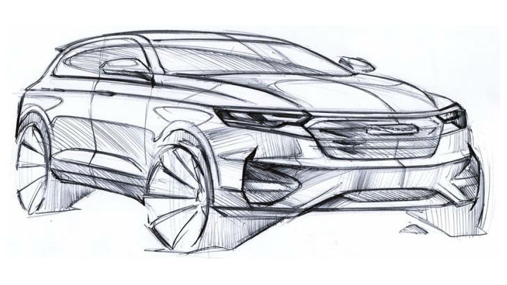 Дизайнерский скетч кроссовера Zotye T600 нового поколения Дизайнерский скетч кроссовера Zotye T600 нового поколения